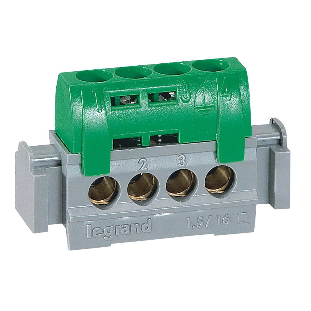 Bornier De Repartition Terre 4 Connexion 1.5-16 Mm² - L62 mm Vert Ip2x DRIVIA 004830