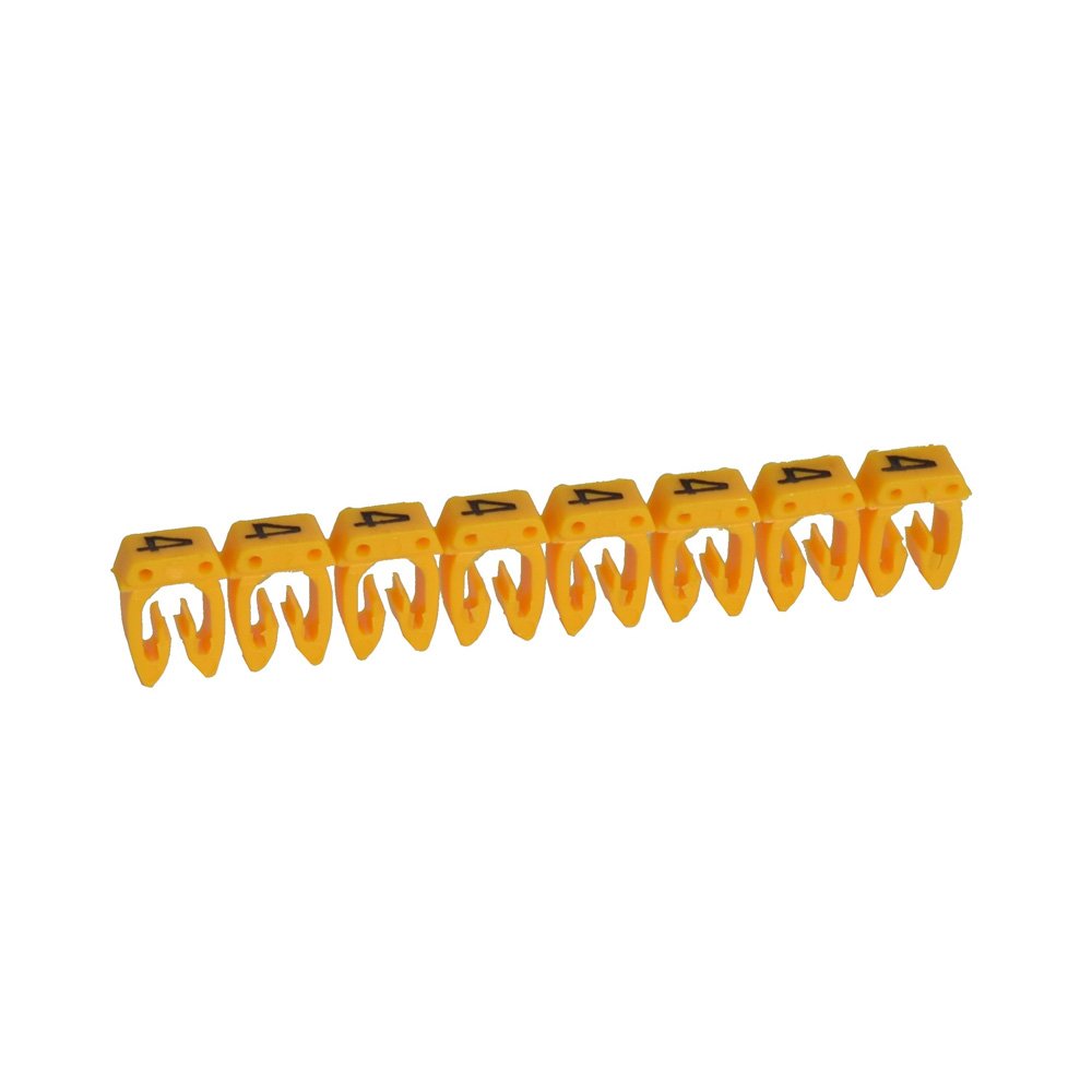 Repere Câble Chiffre 4 Encoche 1.5 -2.5 Mm² Jaune CAB3 ( Barette De 30 ) 038224