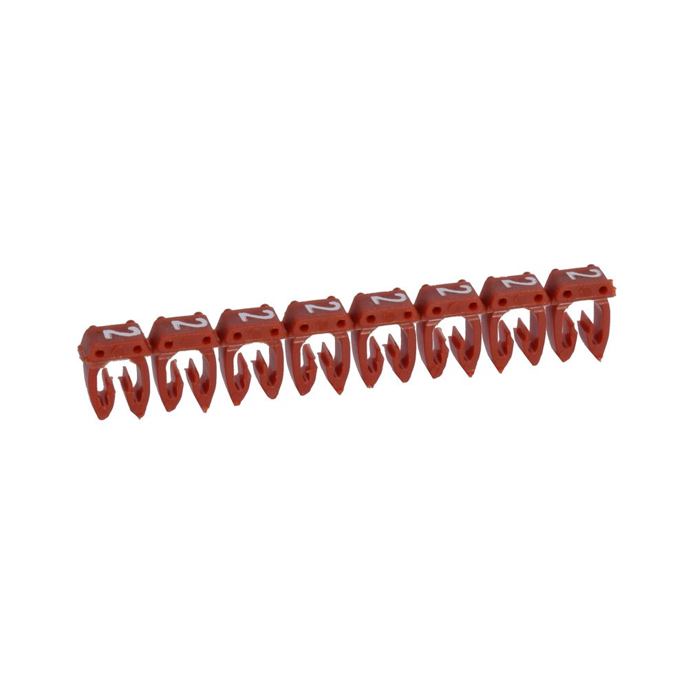 Repere Câble Chiffre 2 Encoche 4-6 Mm² Rouge CAB3 (barrette De 20) 038232