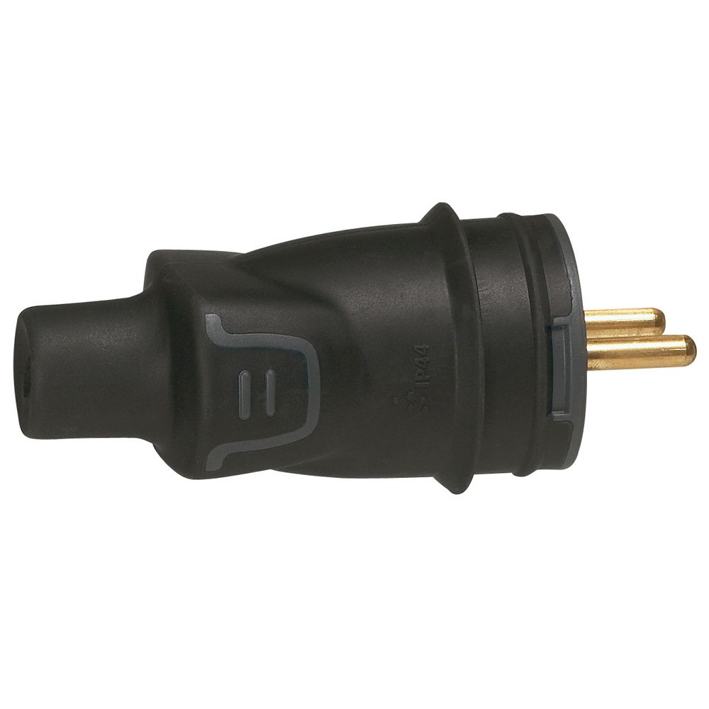 Fiche Male Sortie Droite 2p+t 230V 3500W 16A IP44 Pour Câble 2.5 Noir 050114