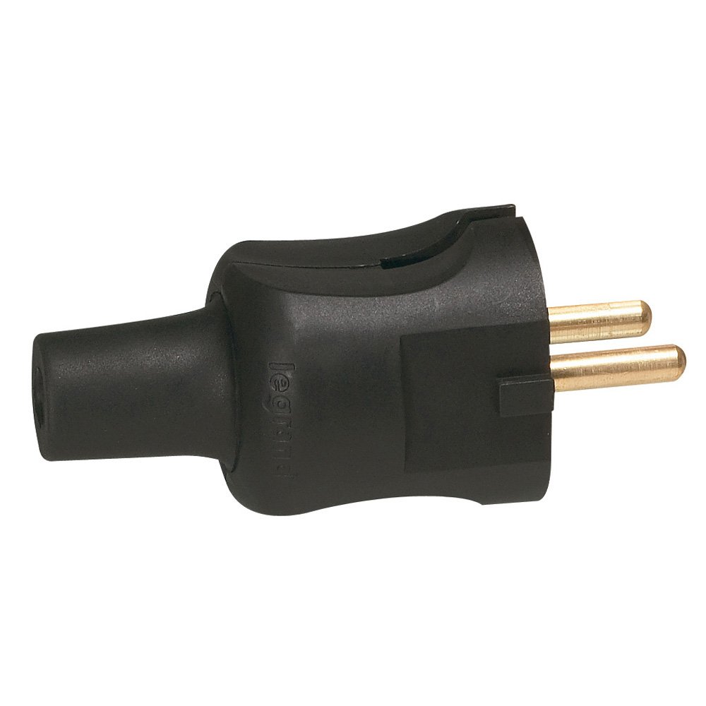 Fiche Male Sortie Droite 2P 230V 3500W 16A IP20 Noir 050451