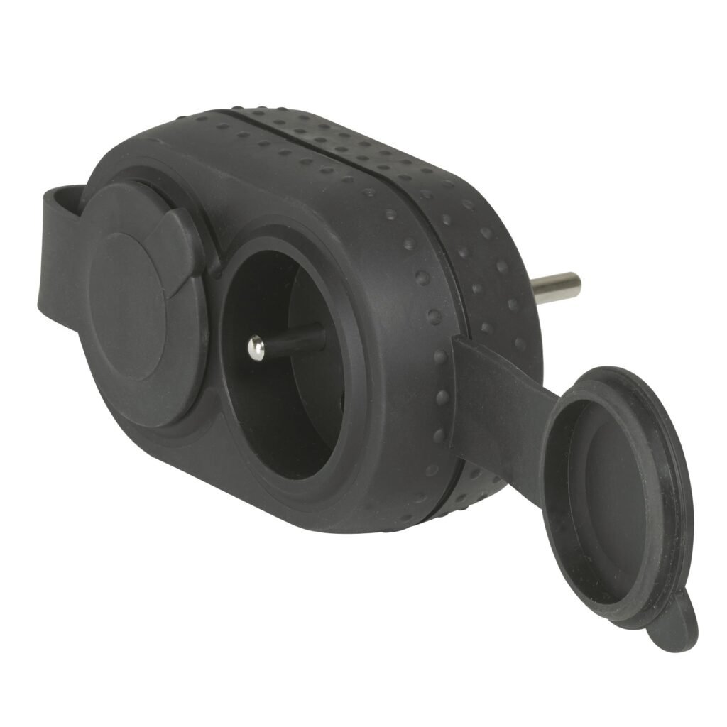 Multiprise Antichoc Avec 2 Bouchon 2 × 2p+t 230V 3500W 16A Noir Biplite 050470