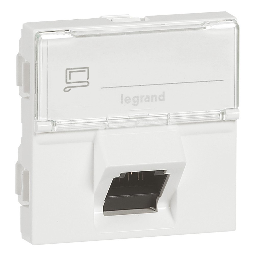 Prise RJ45 Mécanisme Inclinee 45 Deg À Composer 2 Modules CAT6A STP Blanc MOSAIC 076508