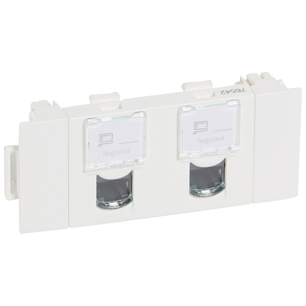 Prise RJ45 Double Encastré 3 Modules CAT5E FTP Blanc MOSAIC 076542
