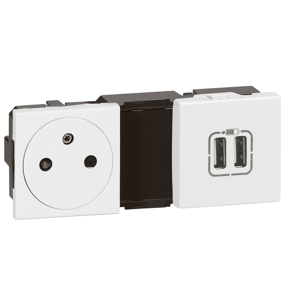 Prise De Courant + 2USB Mécanisme Surf Precable À Composer 2 × 2 Modules 230V 3500W 16A Blanc MOSAIC 077595