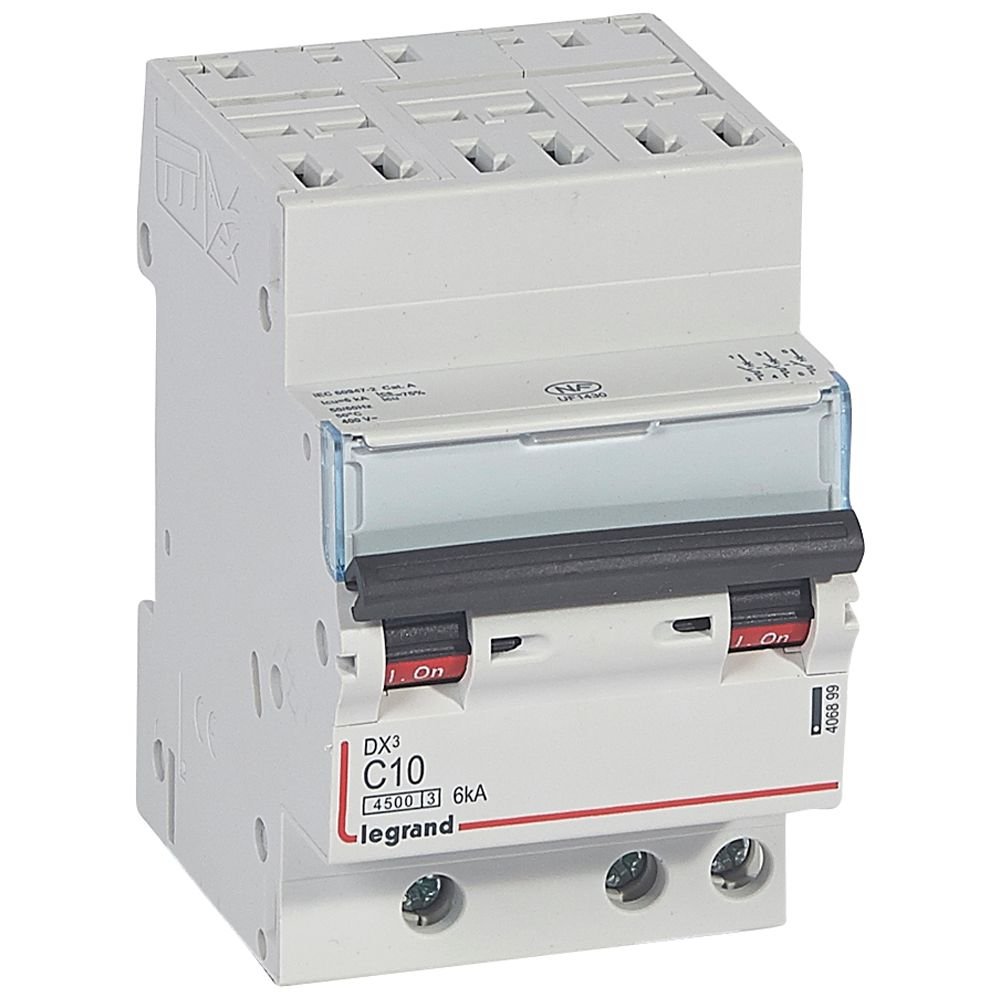Disjoncteur Legrand DX³ tripolaire 10A courbe C 406899