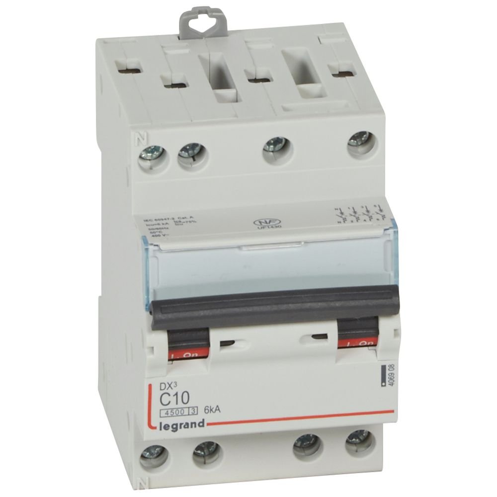 Disjoncteur divisionnaire DX3 4P C10 4500A/6KA 3M DX³ Legrand 406908