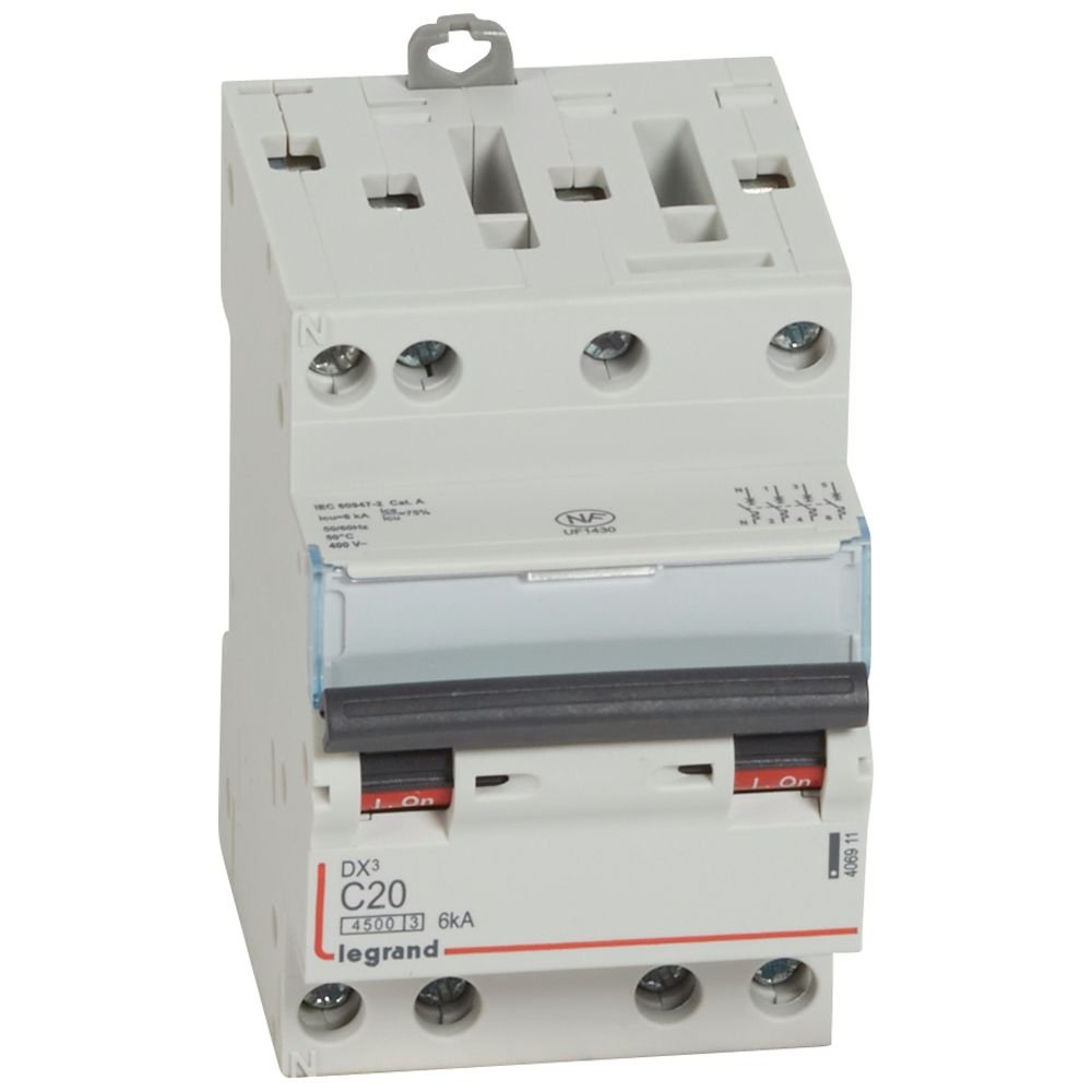 Disjoncteur divisionnaire DX3 4P C20 4500A/6KA 3M DX³ Legrand 406911