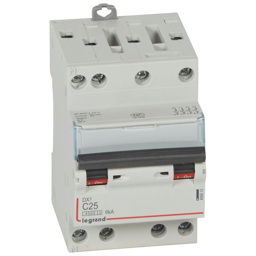 Disjoncteur divisionnaire DX3 4P C25 4500A/6KA 3M DX³ Legrand 406912