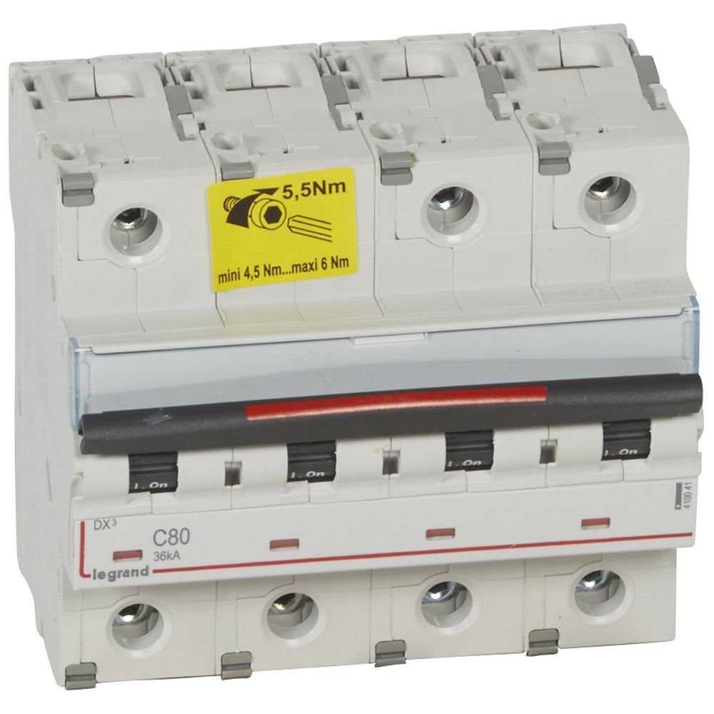 Disjoncteur Legrand DX³ 4P 80A courbe C 36kA