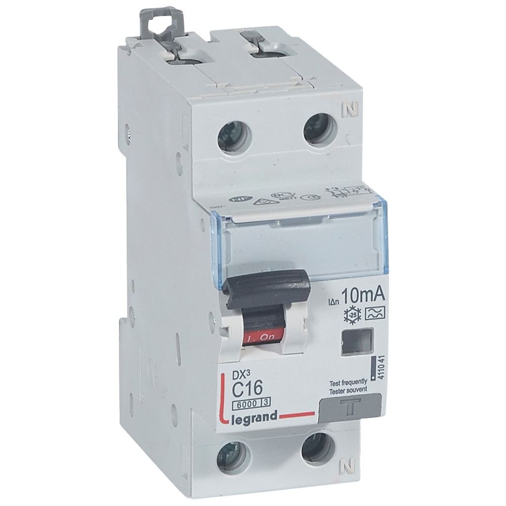 Disjoncteur différentiel Legrand DX³ 1P+N C16 6000A 10mA Type A 411041