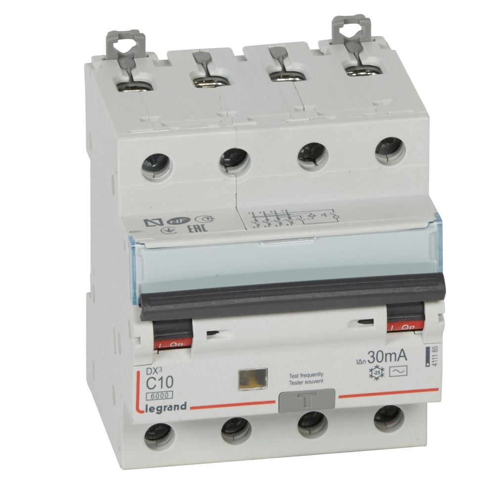 Disjoncteur différentiel Legrand DX3 4P C10 Type AC 30mA 4M 411185