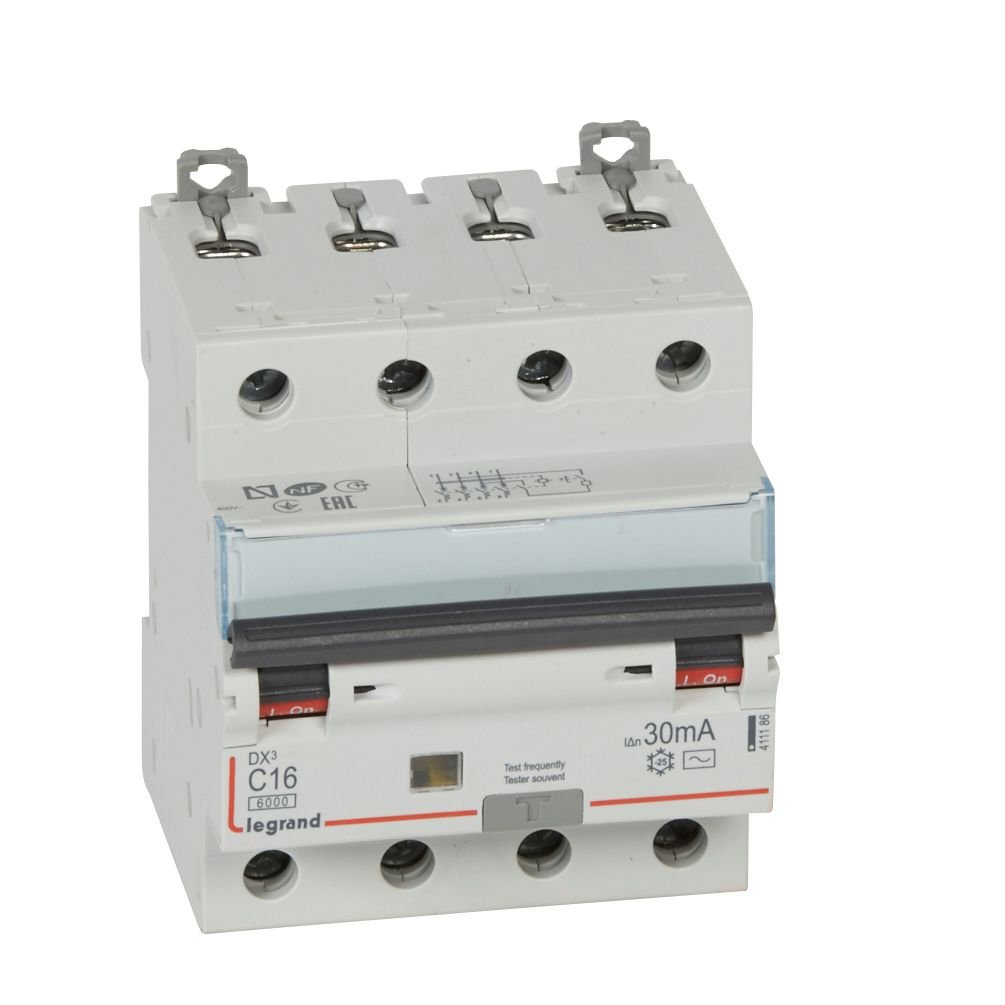 Disjoncteur différentiel Legrand DX3 4P C16 Type AC 30mA 4M 411186