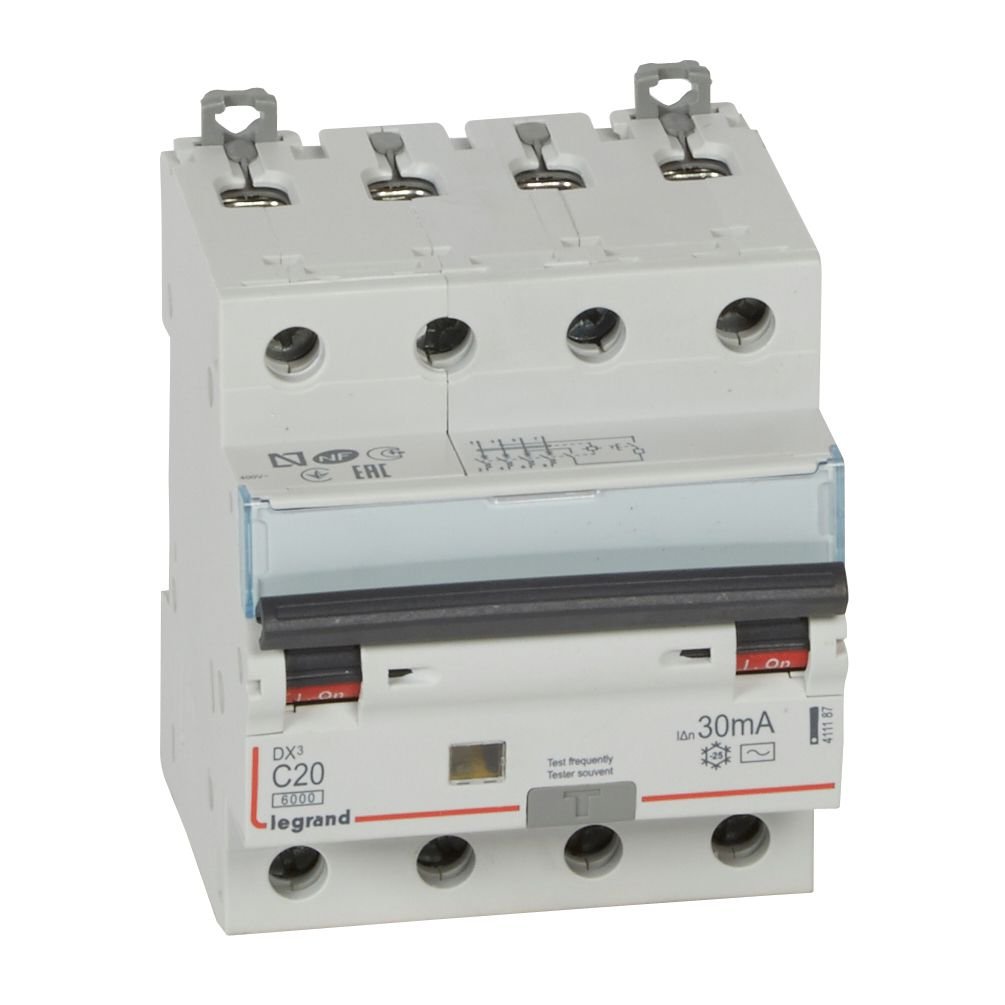 Disjoncteur différentiel Legrand DX3 4P C20 Type AC 30mA 4M 411187