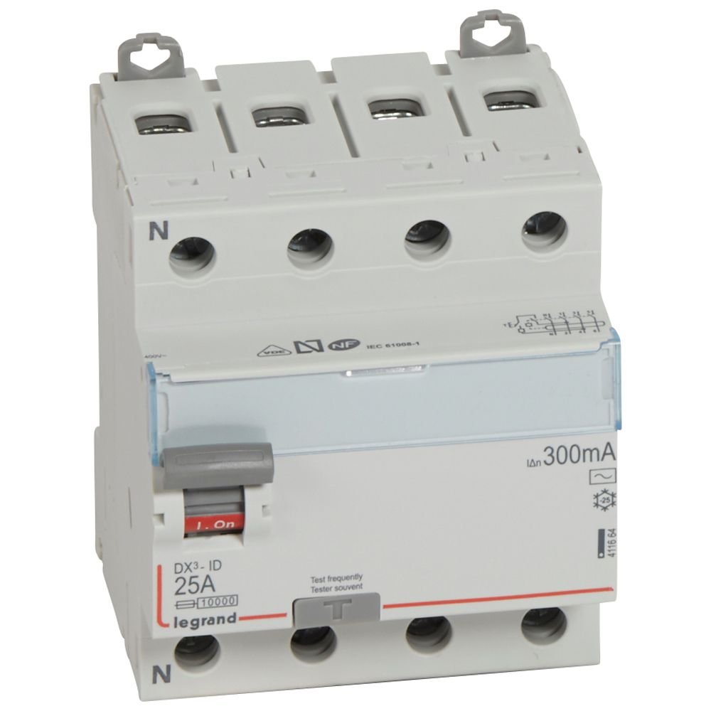 Interrupteur différentiel Legrand DX3-ID 4P 25A AC 300mA