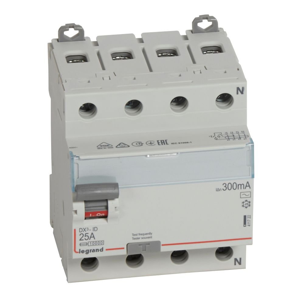 Interrupteur différentiel Legrand DX3-ID 4P 25A AC 300mA