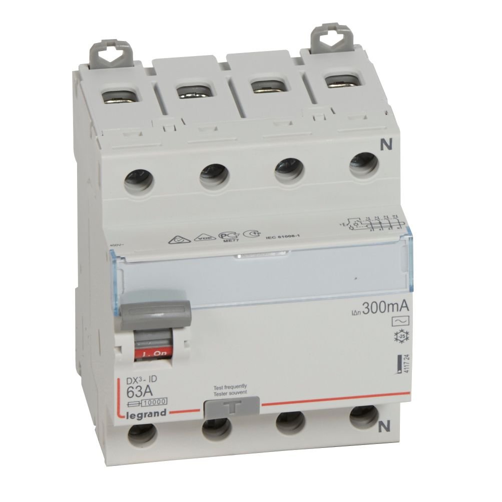 Interrupteur différentiel Legrand DX3-ID 63A 300mA Type AC 4P 411724