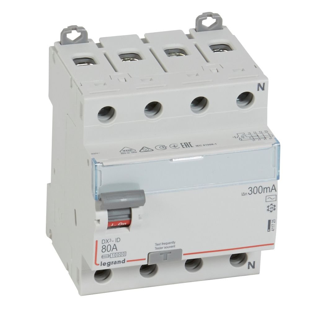 Interrupteur différentiel Legrand DX3-ID 80A 300mA Type AC 4P 411725