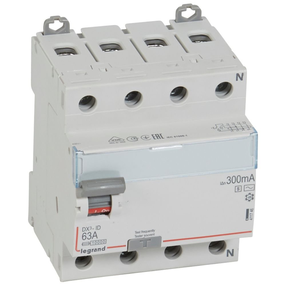 Interrupteur différentiel Legrand DX3-ID 63A 300mA Type AC-S 4P 411746