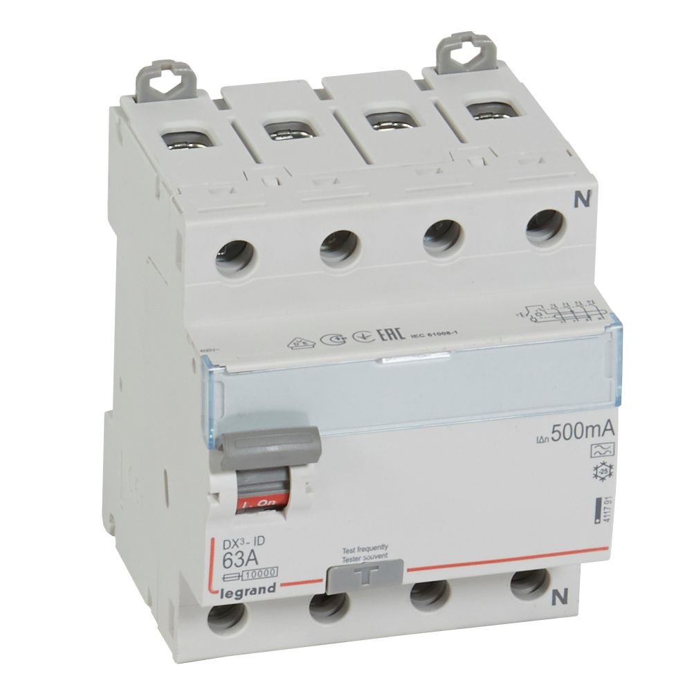 Interrupteur différentiel Legrand DX3-ID 63A 500mA Type A 4P 411791