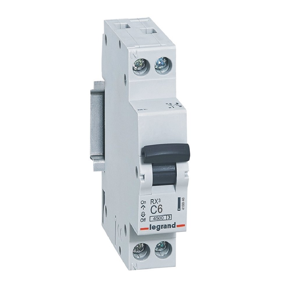 Disjoncteur Legrand RX3 1P+N 6A courbe C 4,5kA 419946