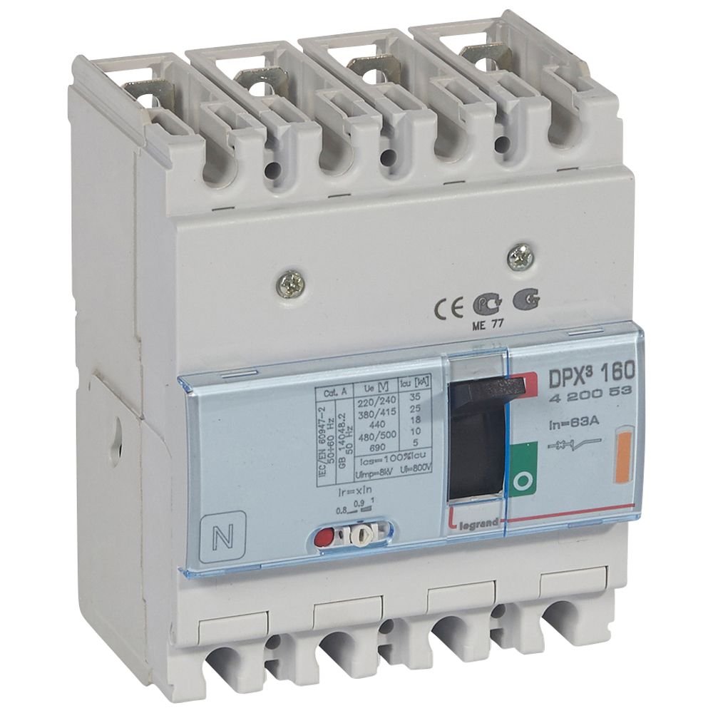 Disjoncteur de puissance DPX3 160 MT 4P 63A 25KA DPX³ Legrand 420053