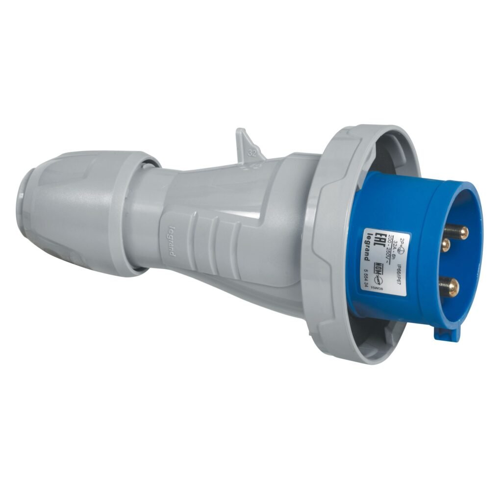 Prise industrielle P17 FICHE 32A 2P+T 230V IP67 Legrand 555434
