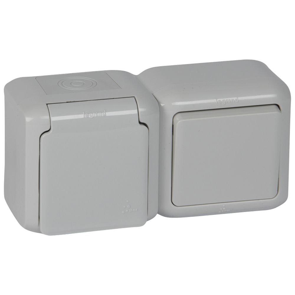 Prise étanche va-et-vient 10AX gris+PRISE blanc 16A IP44 Forix IP44 Legrand 782396