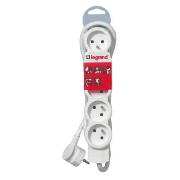 Rallonge Multiprise a Puit 3 m 5 × 2p+t 230V 3500W 16A Blanc Gris 050059