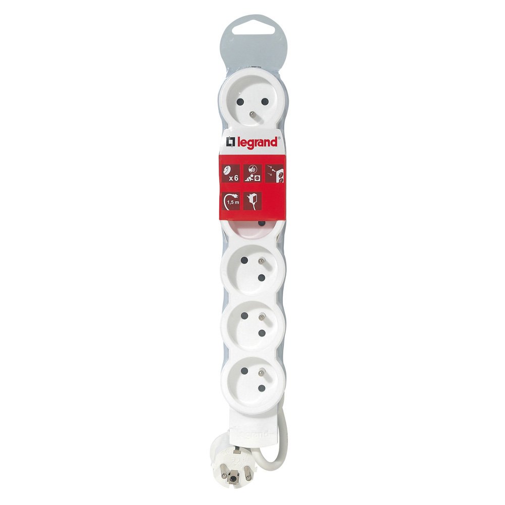 Rallonge Multiprise a Puit 3 m 6 × 2p+t 230V 3500W 16A Blanc Gris 050062