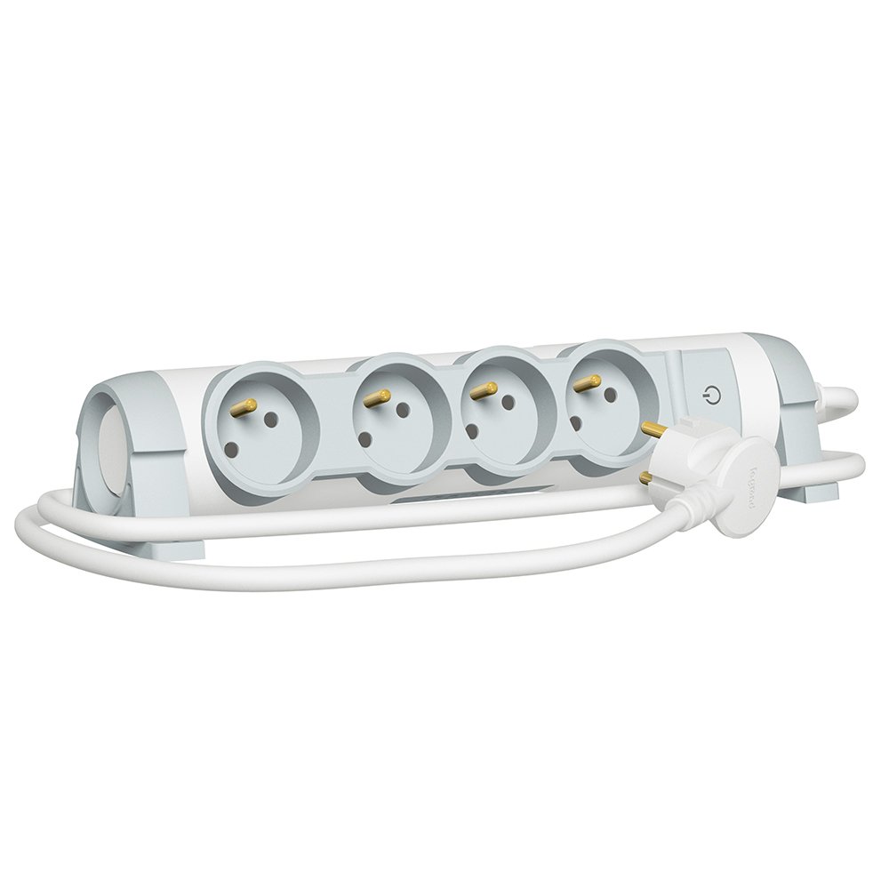 Rallonge Multiprise Rotatif 3 m 4 × 2p+t 230V 3500W 16A Blanc Gris 050076