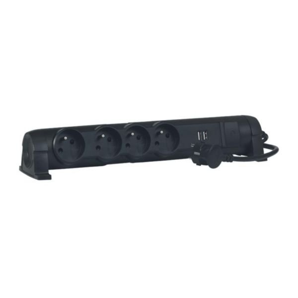 Rallonge Multiprise a Puit+2usb Type a 1.5 m 4 × 2p+t 230V 3500W 16A Noire 050391