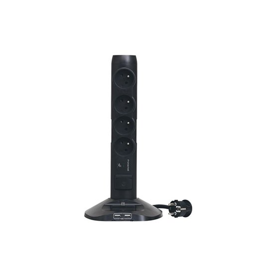 Rallonge Multiprise Tour Avec Paraf+2usb Type a 1.5 m 4 × 2p+t 230V 3500W 16A Noire 050394