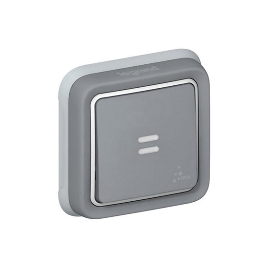 Poussoir No+nc Vertical Lumineux Encastré 1P 230V 10A Gris PLEXO 069821