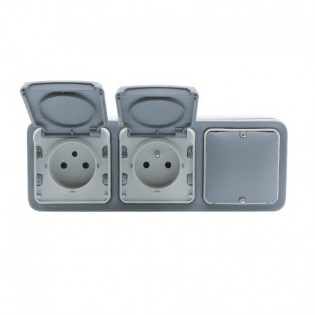 Prise De Courant Double + Obtu Apparent 2 × 2p+t 230V 3500W 16A Gris PLEXO 069909