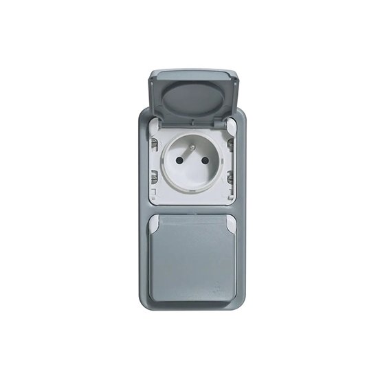 Prise De Courant Double Apparent 2 × 2p+t 230V 3500W 16A Gris PLEXO 069913