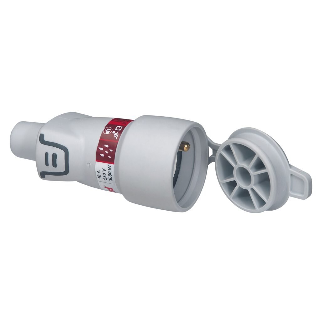 Fiche Femelle Sortie Droite Avec Volet De Protection 2p+t 230V 3500W 16A Gris PLEXO 093829