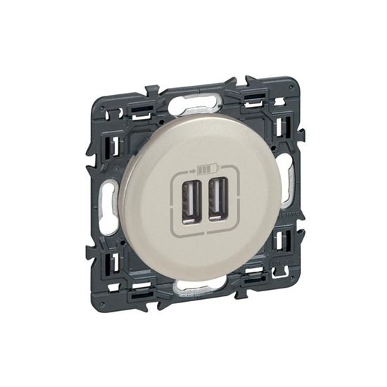 Prise USB Double Type a À Composer 1P 5V 15W 3A Titane CELIANE 099786