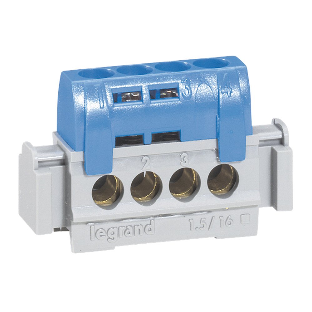 Bornier De Repartition Neutre 4 Connexion 1.5-16 Mm² - L47 mm Bleu Ip2x DRIVIA 004840