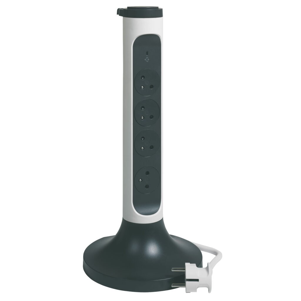Rallonge Multiprise Tour Avec Paraf+interrupteur 2 m 4 × 2p+t 230V 3500W 16A Blanc Gris Fonce 049410