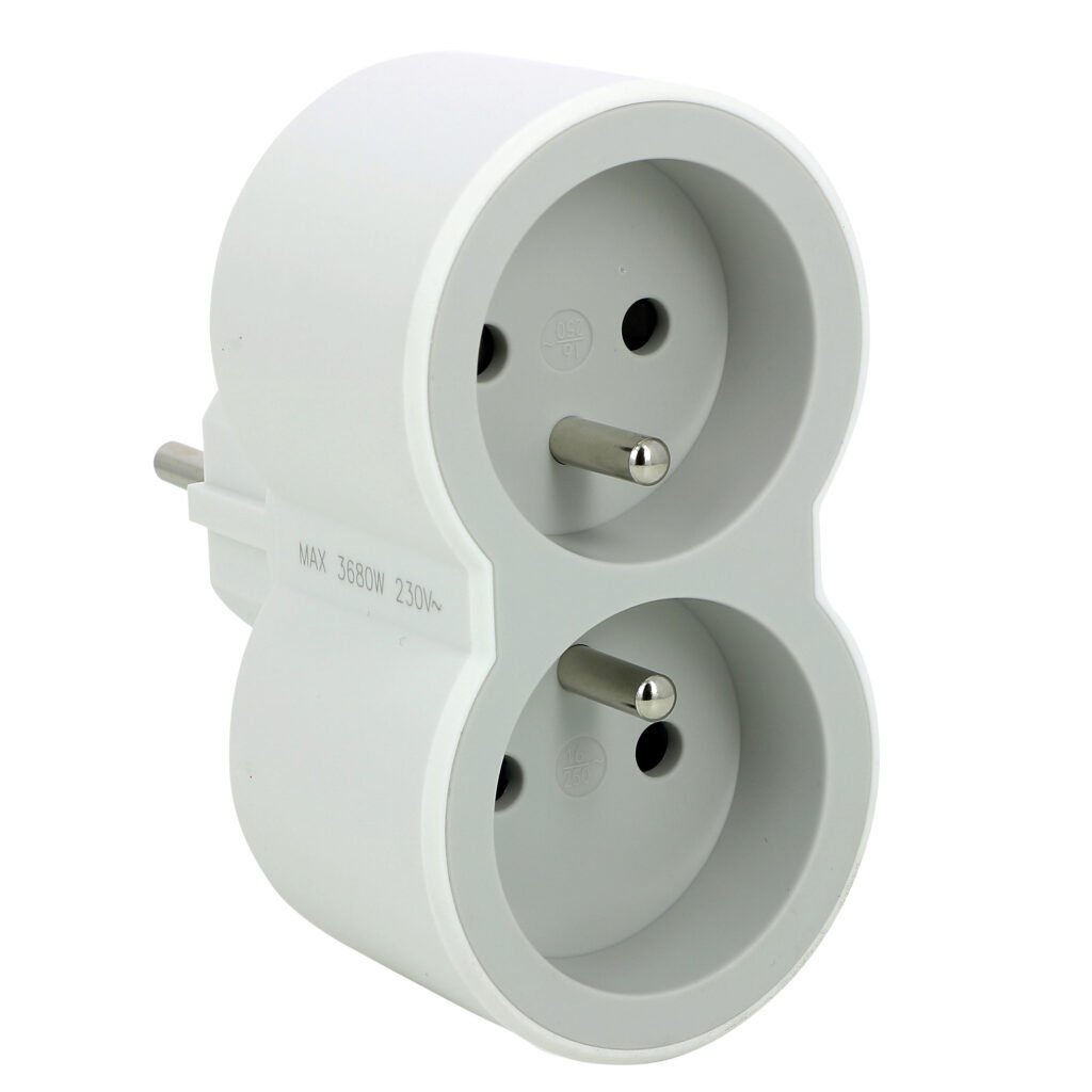 Multiprise Double Sortie 2 × 2p+t 230V 3500W 16A Blanc Gris Biplite 049431