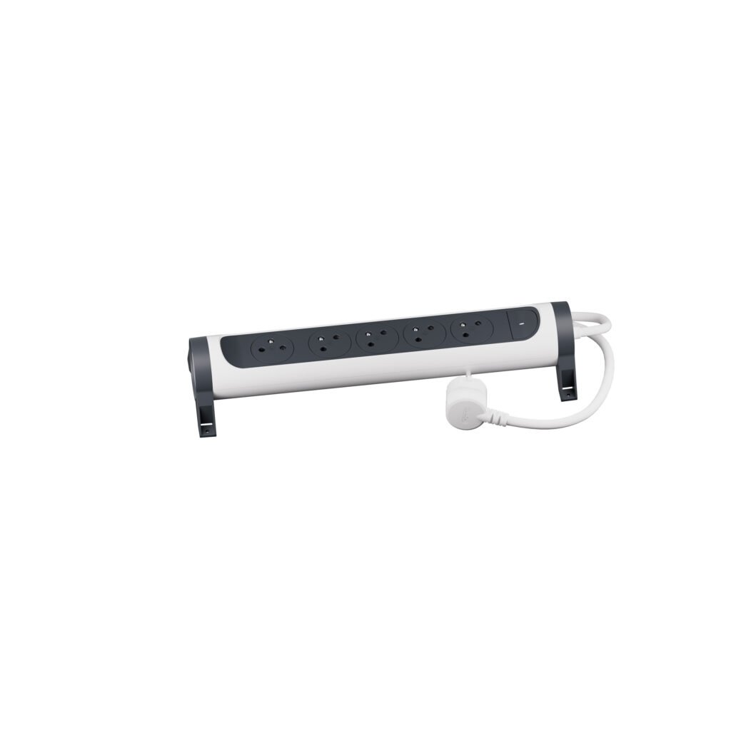 Rallonge Multiprise Bloc Rotatif Avec Interrupteur 3 m 5 × 2p+t 230V 3500W 16A Blanc Gris Fonce 049461