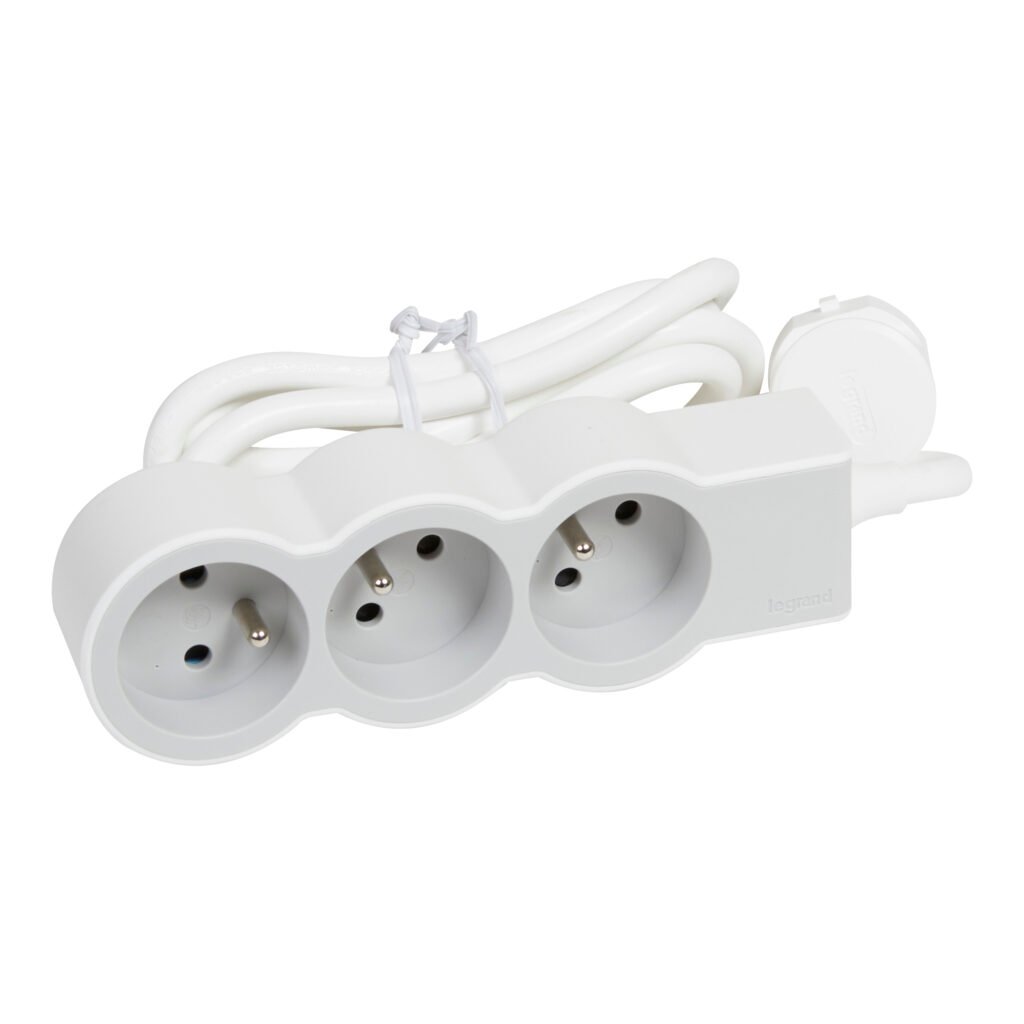 Rallonge Multiprise a Puit 1.5 m Extra Plate 3 × 2p+t 230V 3500W 16A Blanc Gris Clair 049470