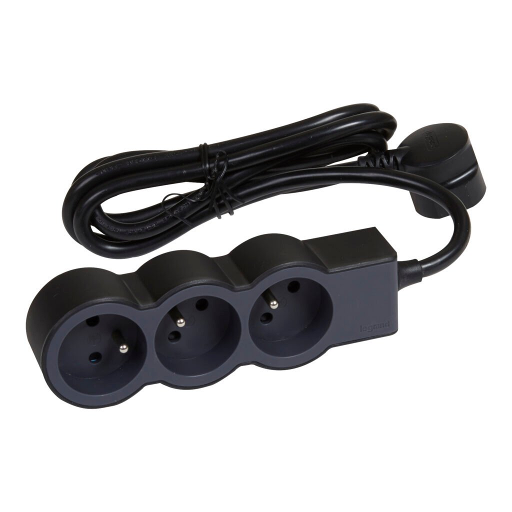 Rallonge Multiprise a Puit 1.5 m Extra Plate 3 × 2p+t 230V 3500W 16A Noir Gris Fonce 049472