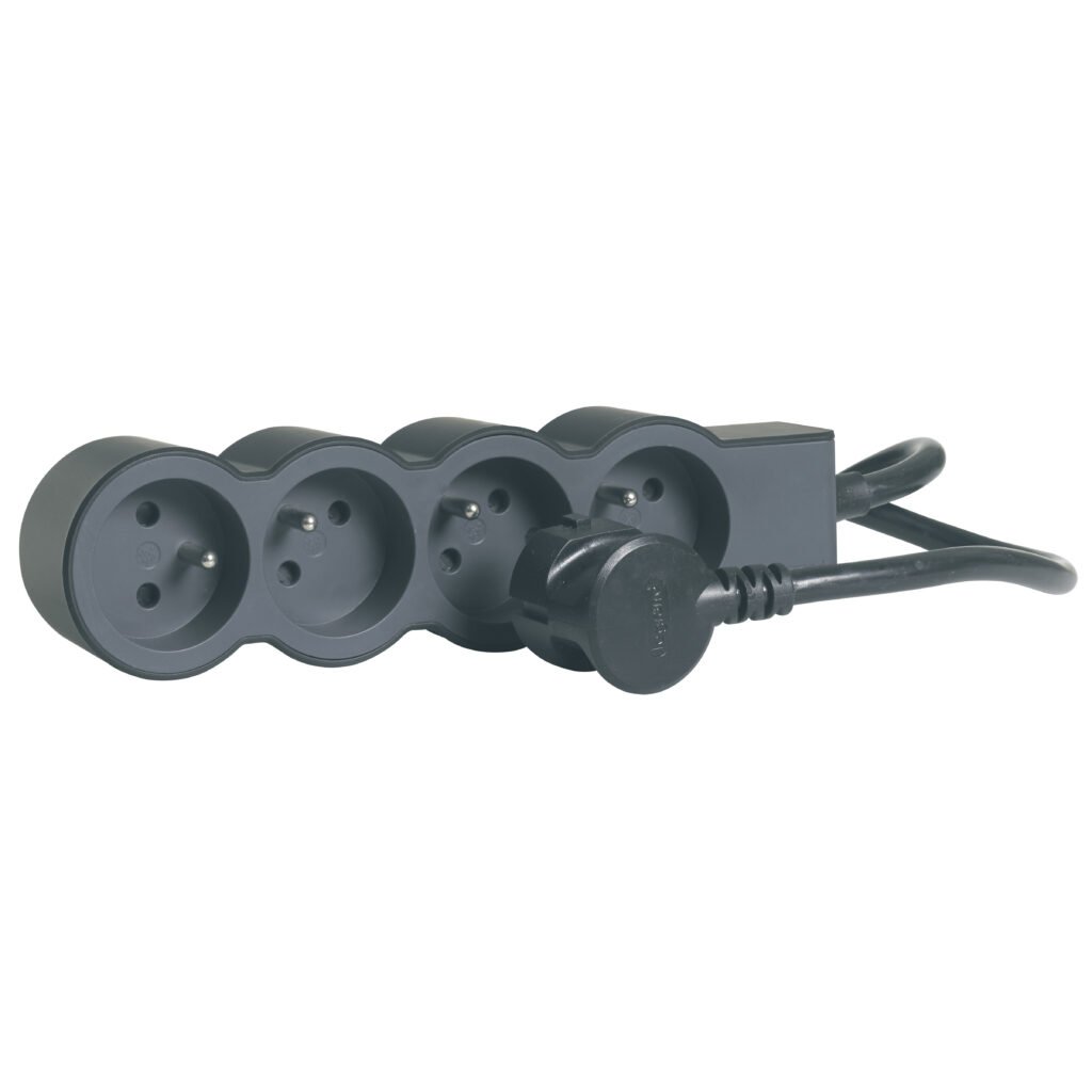 Rallonge Multiprise a Puit 1.5 m Extra Plate 4 × 2p+t 230V 3500W 16A Noir Gris Fonce 049477