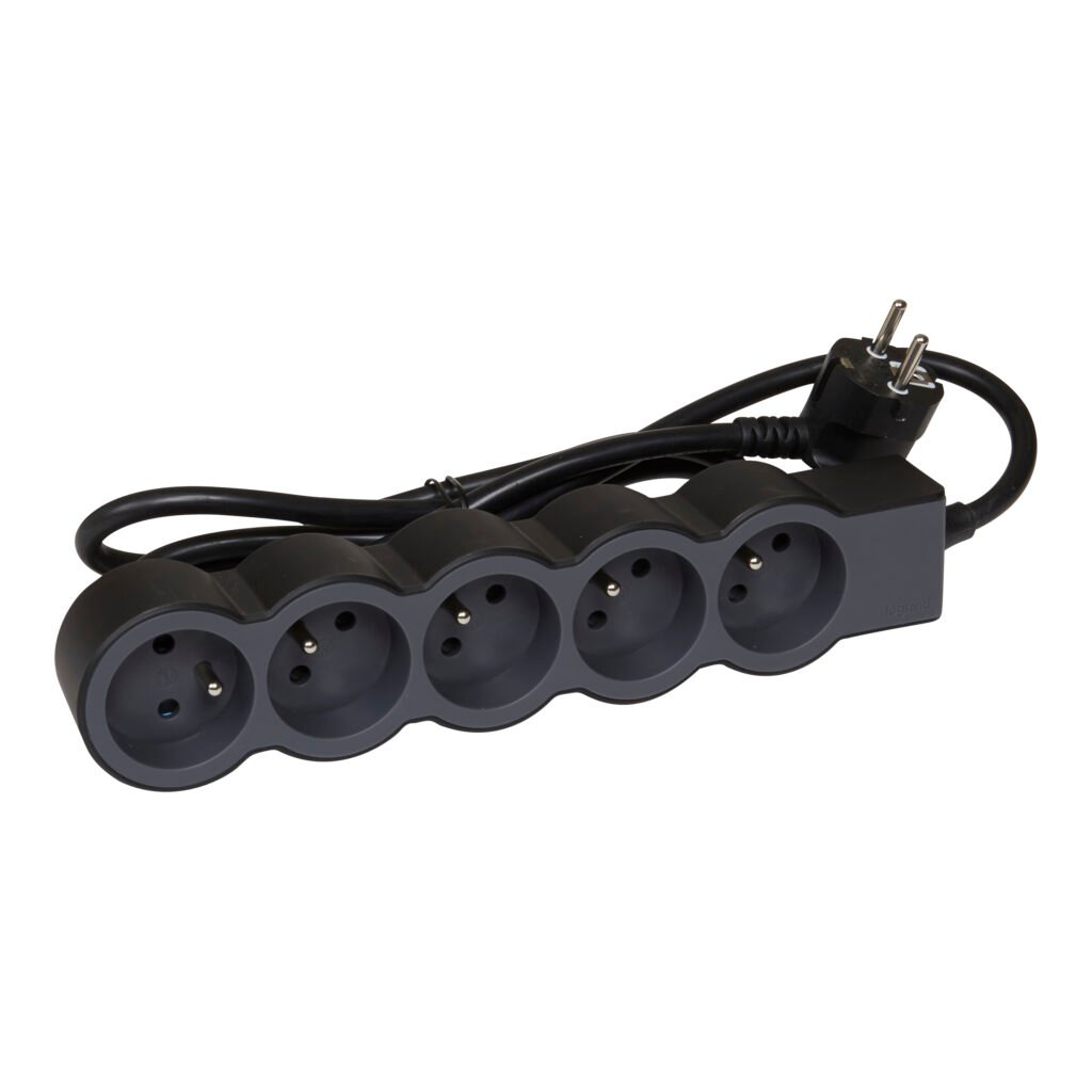 Rallonge Multiprise a Puit 1.5 m Extra Plate 5 × 2p+t 230V 3500W 16A Noir Gris Fonce 049482