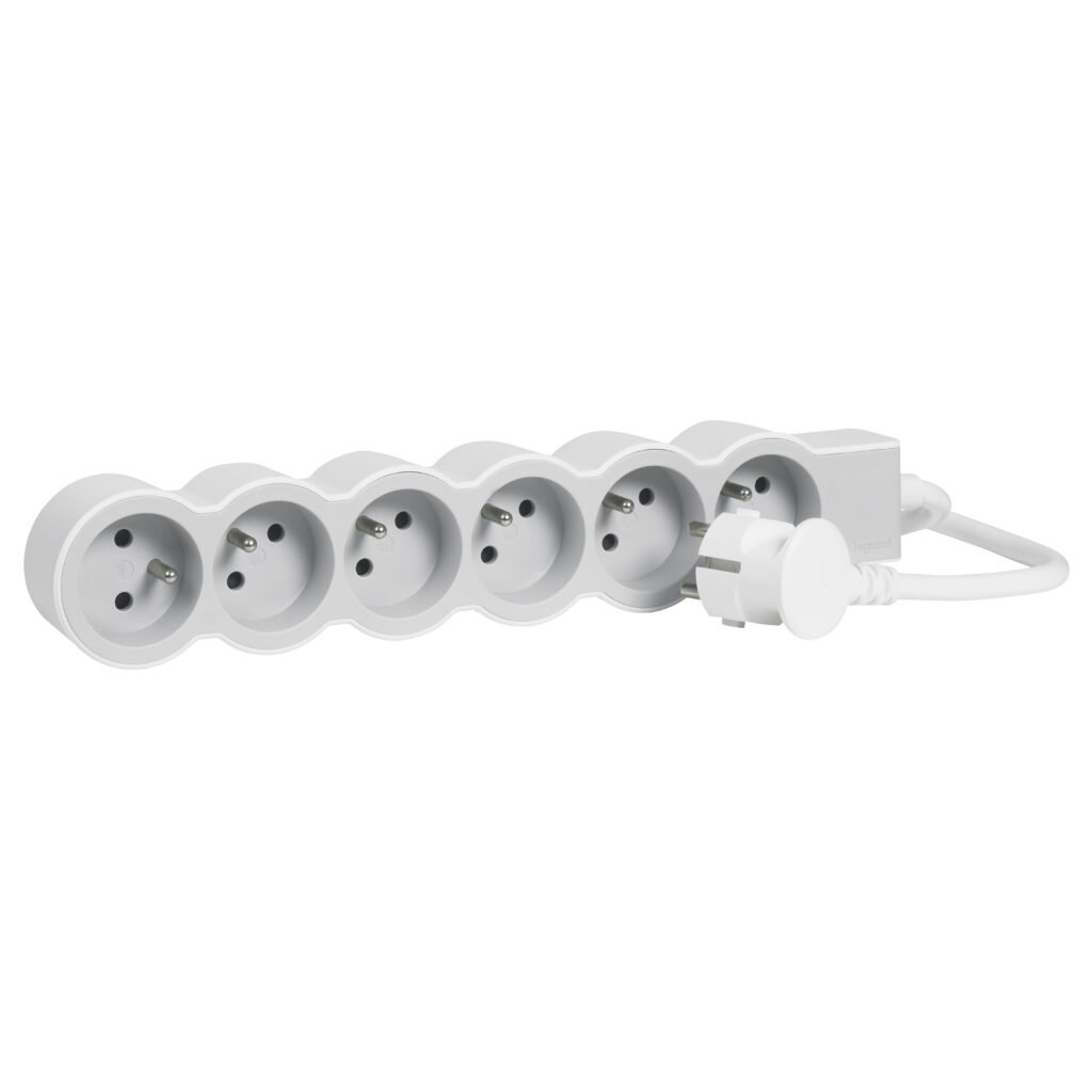 Rallonge Multiprise a Puit 1.5 m Extra Plate 6 × 2p+t 230V 3500W 16A Blanc Gris Clair 049484