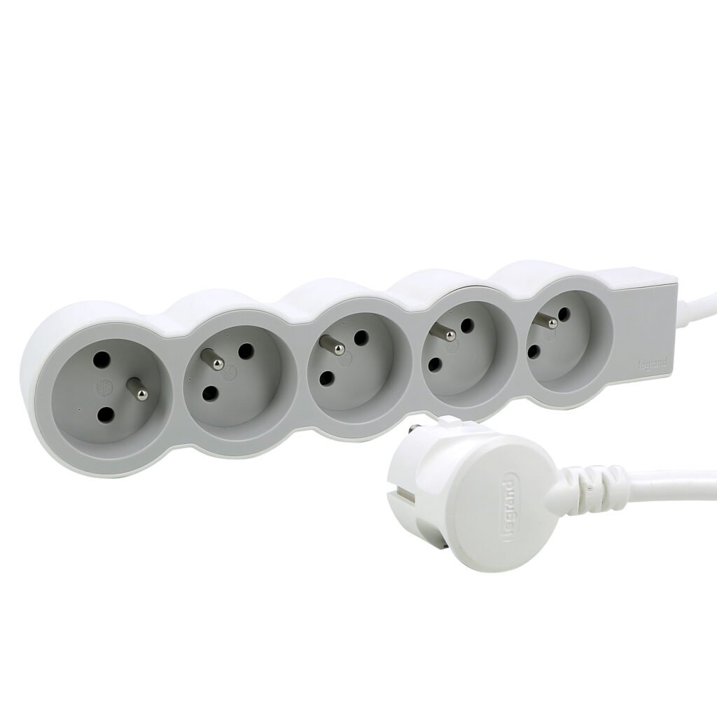 Rallonge Multiprise a Puit 3 m Extra Plate 5 × 2p+t 230V 3500W 16A Blanc Gris Clair 049492