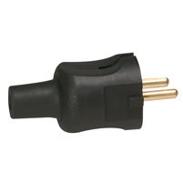 Fiche Male Sortie Droite 2P 230V 3500W 16A IP20 En Caoutchouc Noir 050181