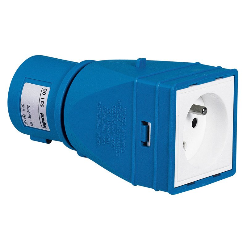Adaptateur 2p+t 230V 3500W 16A Bleu Hypra 052100